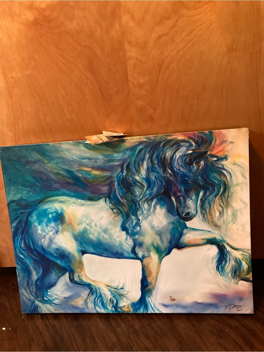 Blue and Teal Horse Canvas Art - Contemporary Equine Painting